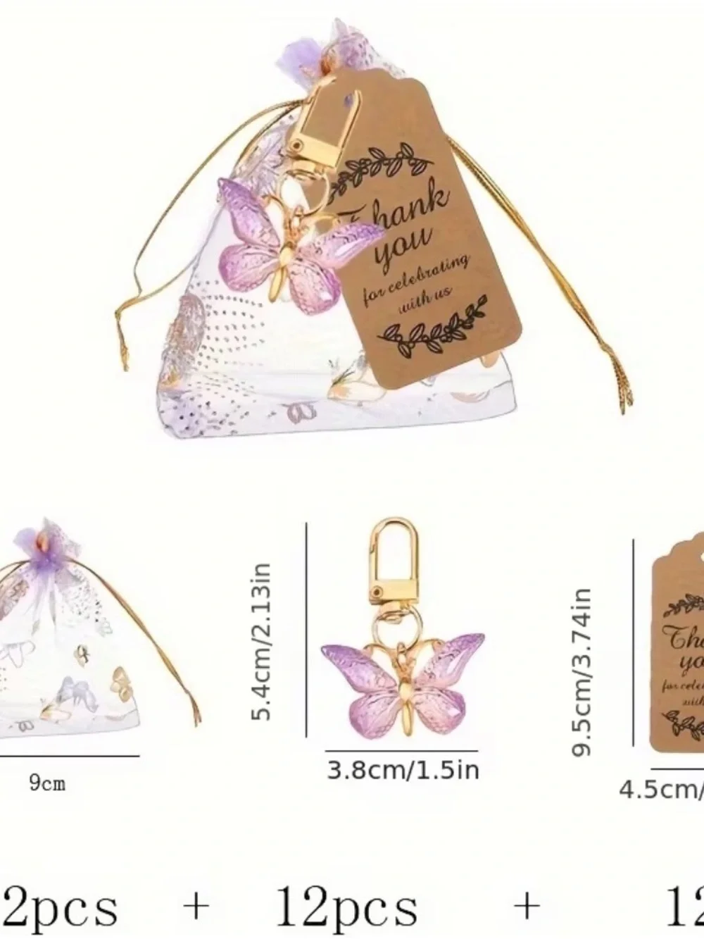 36 piece Purple Butterfly Keychain Favor with Gold Hardware - Gift Set